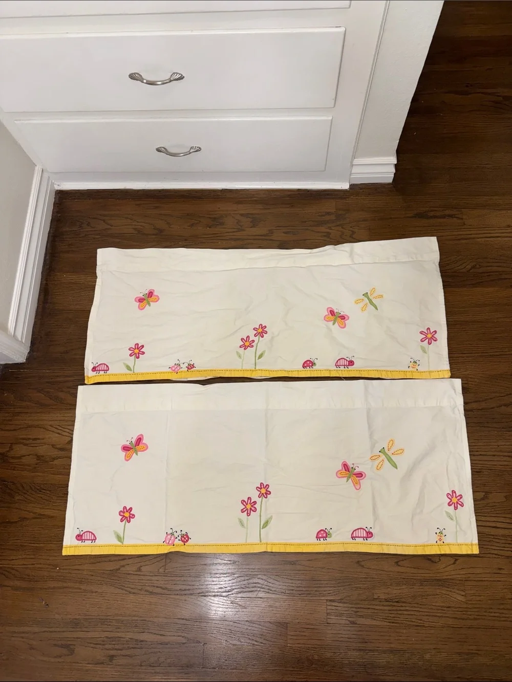 Pottery Barn Kids Pink and Yellow Floral & Butterfly Embroidered Valances